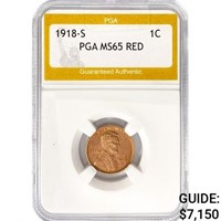 1918-S Wheat Cent PGA MS65 RED