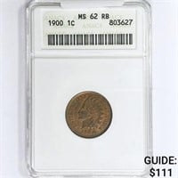 1900 Indian Head Cent ANACS MS62 RB