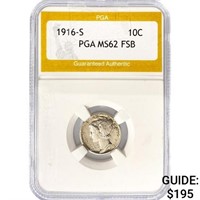 1916-S Mercury Silver Dime PGA MS62 FSB