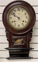 Antique C.1900 Regulator Wood Pendulum Wall Clock