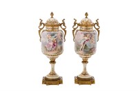 PAIR OF FRENCH SEVRES STYLE PORCELAIN URNS
