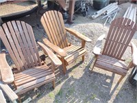 Three folding wood outdoor chairs one needs work