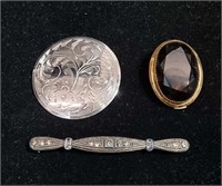 3PCS STERLING AND GOLD FILLED BROOCHES