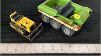 Vintage toys, metal Tractor, and Tonka toy