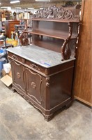 Antique Highly Carved  Marble Top Sideboard