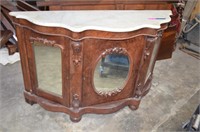 Antique Carved Console Cabinet. Marble has Crack