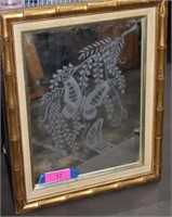 Butterfly Etched Mirror Gilt Bamboo Frame