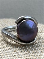 Sterling Silver Ring w/ Large Pearl Sz 7