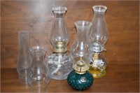Three Vintage Hurricane Oil Lamps. Extra Globes