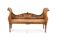 FRENCH CANED & CARVED WOOD SETTEE BENCH