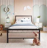 BOFENG Twin Size Bed Frame with Wood Headboard