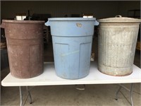 Trash cans, galvanized Rubbermaid and other