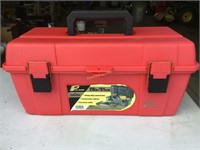 Plano tool box, smaller tool box, nail gun,