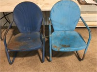 Vintage metal lawn chairs,  dark blue chair is