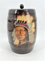 Signed Adrian Art Pottery Chief Barrel Cookie Jar