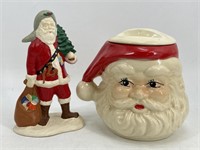 Santa Christmas Cookie Jar & Signed Chalkware