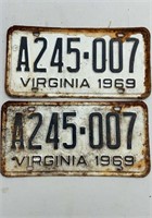 Pair Virginia 1969 license plate, little rust