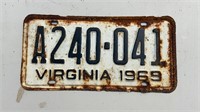 1 Virginia 1969 license plate, little rust around