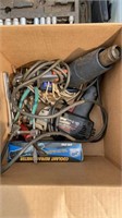 Box lot , Sears 1/2 inch drill , heat gun , tools