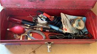 Small metal tool box with soldering tools