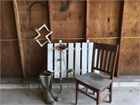 Planter hook, flower, chair, boots, fence