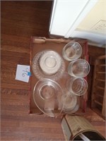 Flat of clear glass bowls and plates