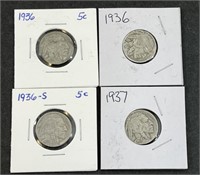 Lot: 4 US Buffalo Nickels
