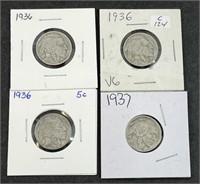 Lot: 4 US Buffalo Nickels