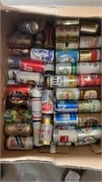 Box of vintage beer cans