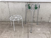 Two metal garden plant stands