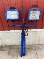 Two lights on blue tripod