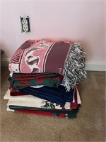 Assorted Holiday Linens and Blanket