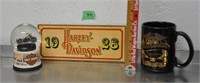 Harley Davidson sign, mug, snowglobe