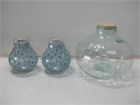 12" Tall Glass Jug W/ Two 9" Glass Vases