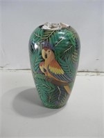 11" Tall Hand Painted Wood Parrot Vase Haiti