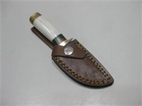 6" Damascus Knife W/ Leather Sheath