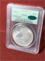 1921 US SILVER MORGAN $1 OLD LABEL MS64 CAC