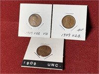 (3) 1909 V.D.B US LINCOLN CENT PENNIES