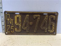 License plate: Ont 25