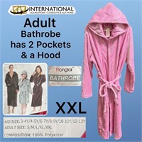 Plush Adult Bathrobe w Pockets & Hood (XXL)