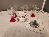 Christmas Glasses Tea Cup and Cutting board