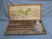 Antique Set of Ink Stamps in Original Wooden Box