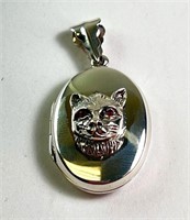 Sterling Pendant with Cat/ Locket Opens 8 Grams