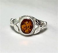 Sterling Amber Ring 3 Grams Size 8.75