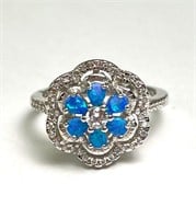 Sterling Opal/CZ Cluster Ring 5 Grams Size 8.75