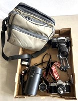 Canon and Miranda cameras with accessories