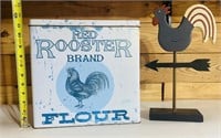 Rooster Tin Container & Wood Decor
