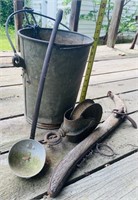 Vintage Tin Bucket and Farm Lot