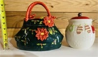 Vintage Poinsettia Purse Cookie Jar & Hallmark