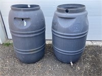 2 grey barrels, one has a tap
